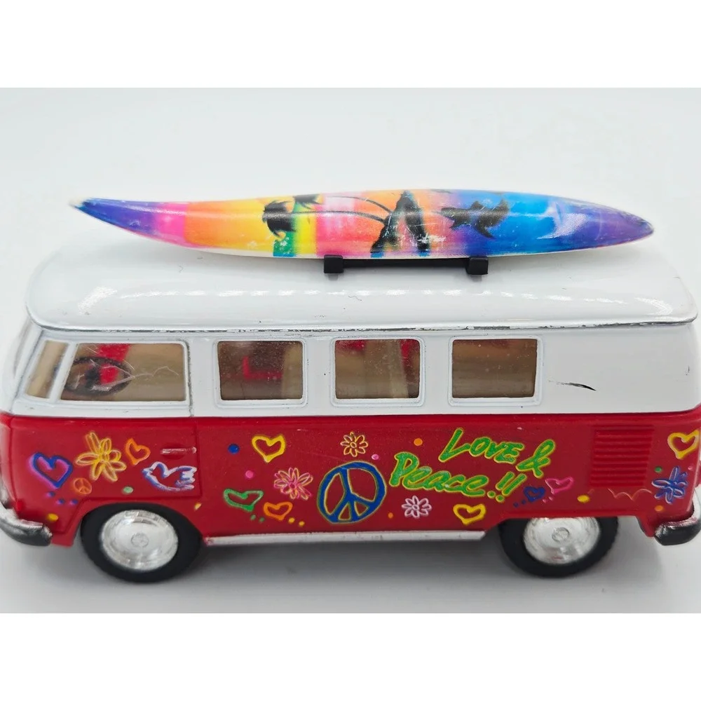 KINSMART 1:32 Volkswagen Microbus Diecast Love Peace Hippie Van with Surfboard